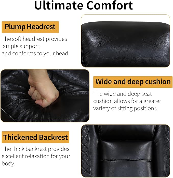 Caberryne Power Recliner Sofa Set with LED Lights,Leather Reclining Couch and Loveseat Set with USB Port/Coffee Table/Cup Holder,Living Room Set with 4 Recliner Seats for House(2 Piece Set,Black)