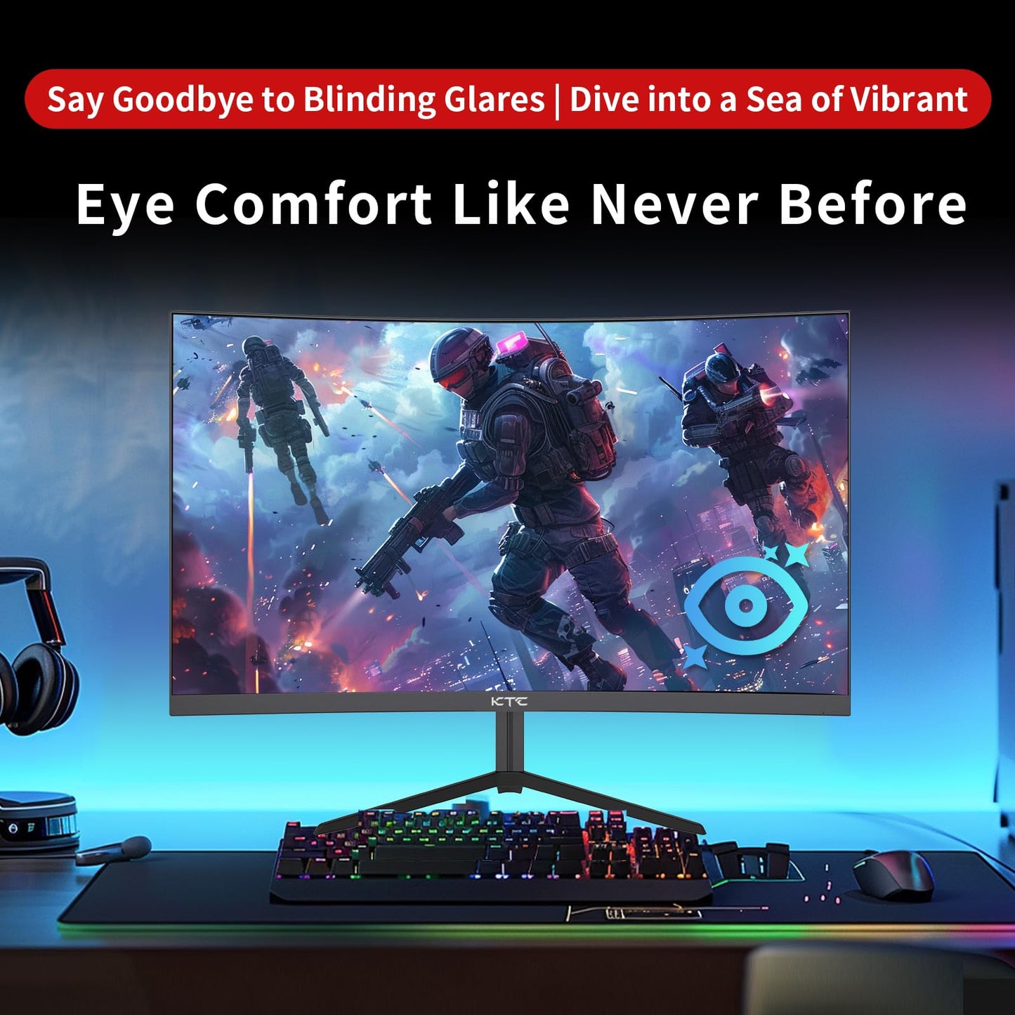KTC 24 Inch 1500R Curved Gaming Monitor,180Hz 1ms FHD 1080p VA Monitor, Adaptive Sync, 110% sRGB, HDR Support, DisPlayPort/HDMI,Tilt, VESA for Gaming Home Office Business PS5 PC Monitors
