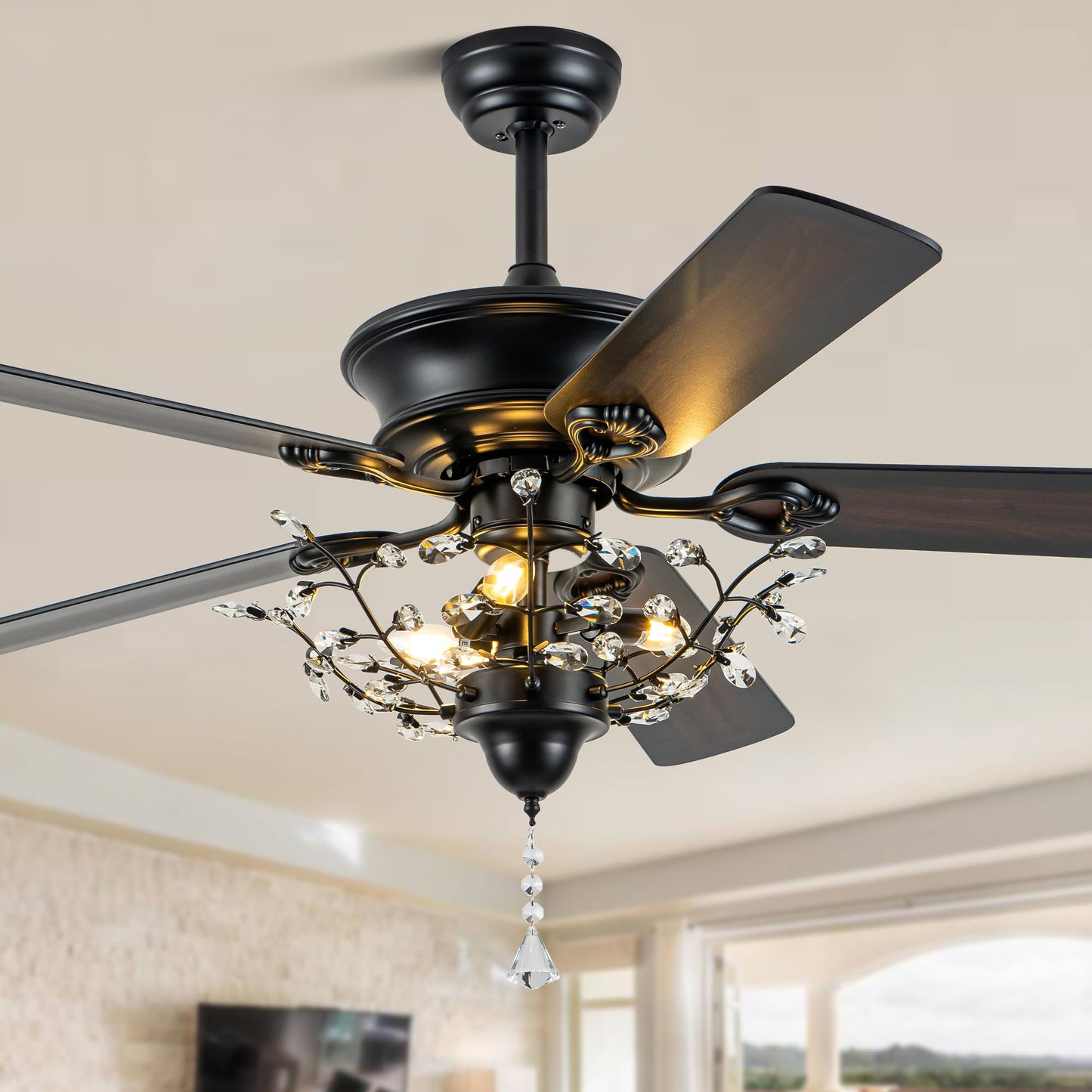 Oaks Aura 52 Modern Crystal Chandelier Ceiling Fans With Lights, Gorgeous Reversible Motor And 6 Speed Ceiling Fan Light Fixtu