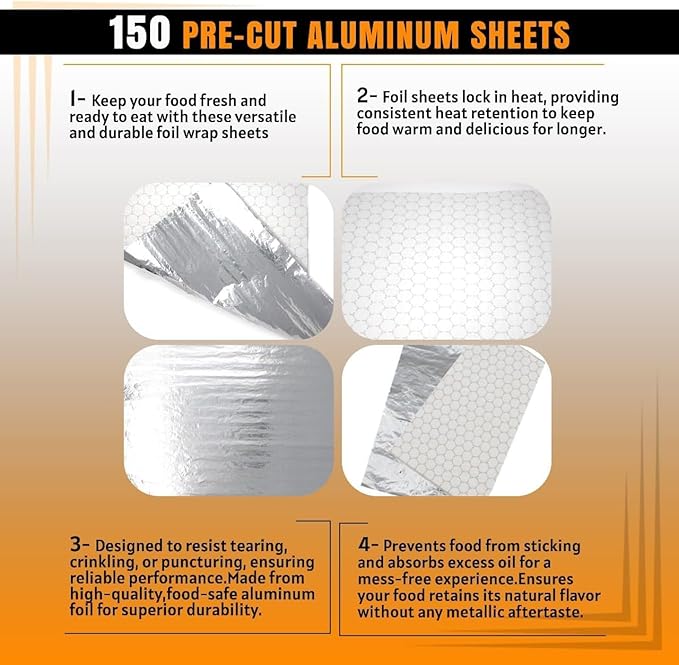 Insulation Sandwich Wrapping Paper Aluminum Foil Sheets - [150 sheets] - 10 3/4" x14" - Aluminum Foil Sandwich Wrap Sheets For Sandwich Wraps, Burritos and BBQ