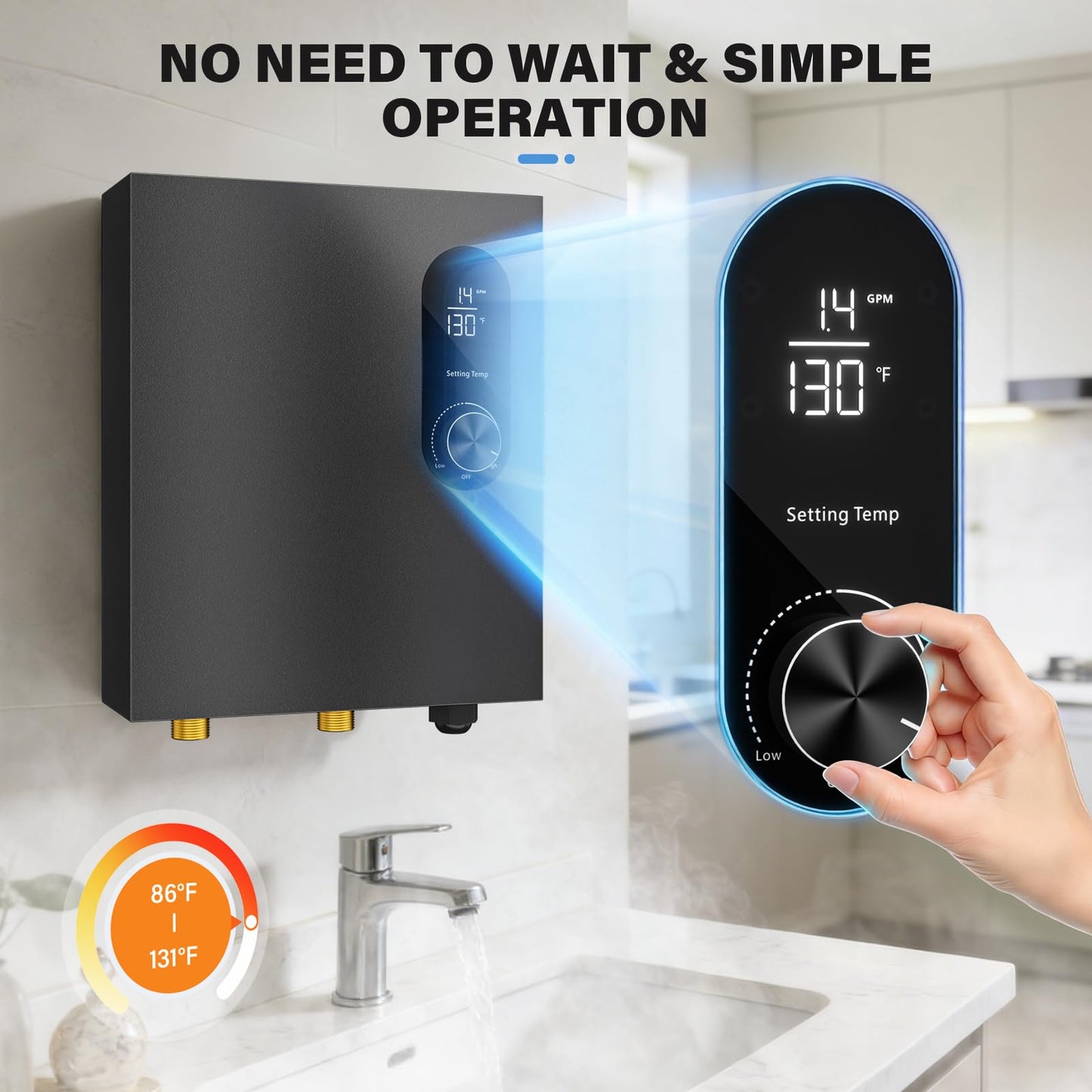 Tankless Water Heater Electric 14KW Instant Hot Water Heater Under Sink, Point of Use Water Heaters with Digital Display for Kitchen Bathroom
