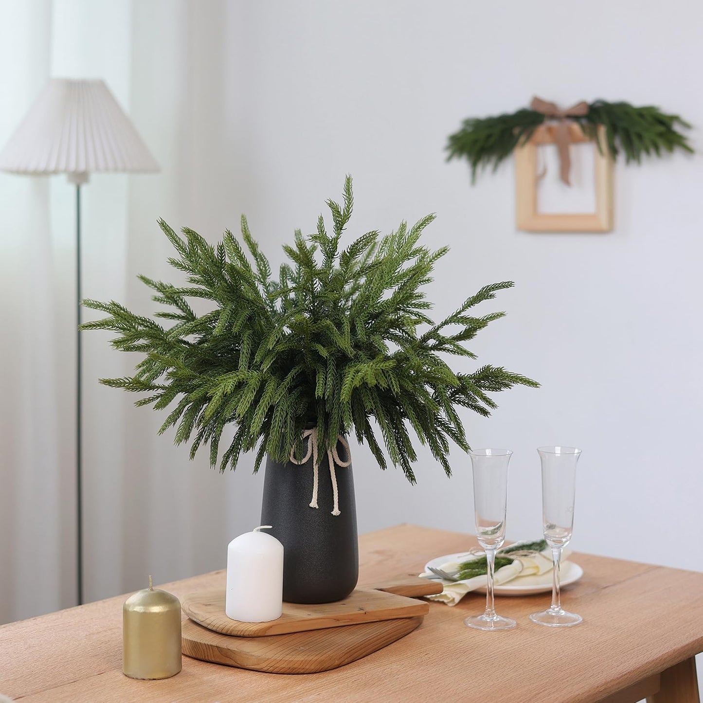 YXZZWL 16 Pcs 18 Inch Real Touch Artificial Norfolk Pine Branches, Faux Cedar Pine Stem Fake Greenery Pine Picks for Vase DIY Garland Wreath Home Decoration