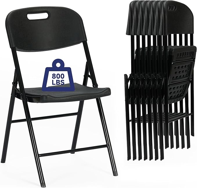 Winlice 8 Pack Thicker 800 LBS Black Folding Chairs, Commercial Grade Folding Chair, Foldable Chairs for Events