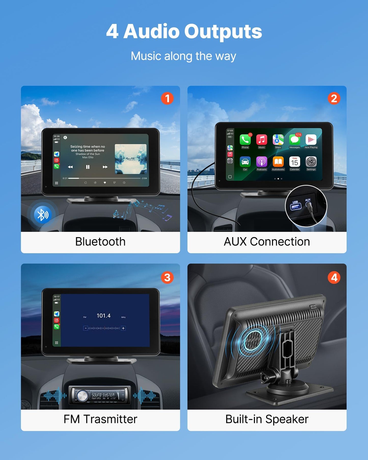 Vevor Wireless Car Stereo, 7-Inch Hd Portable Radio Touch Screen Compatible With Apple Carplay & Android Auto, Carplay Screen Wi