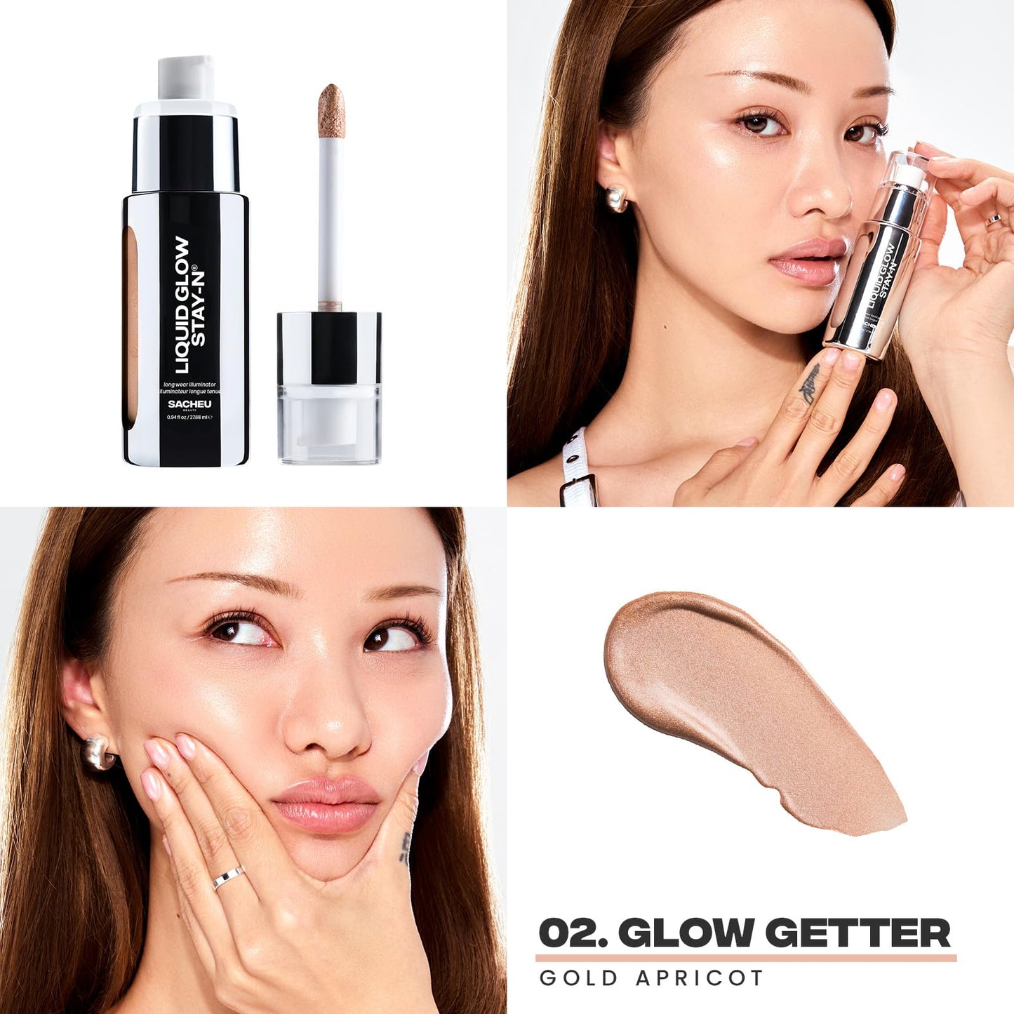 Sacheu Liquid Glow STAY-N Liquid Highlighter & Illuminator Makeup - 30ml Long Lasting Luminous Glow Lightweight Dewy Finish, Glo