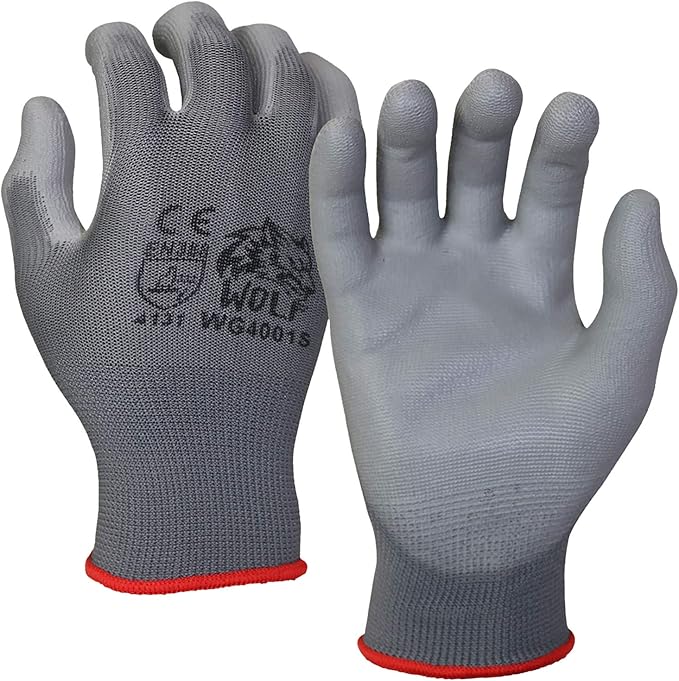 WOLF Polyurethane Palm Coated Nylon Shell Work Gloves, Construction, Mechanic, Warehouse, Yard Work, Gardening