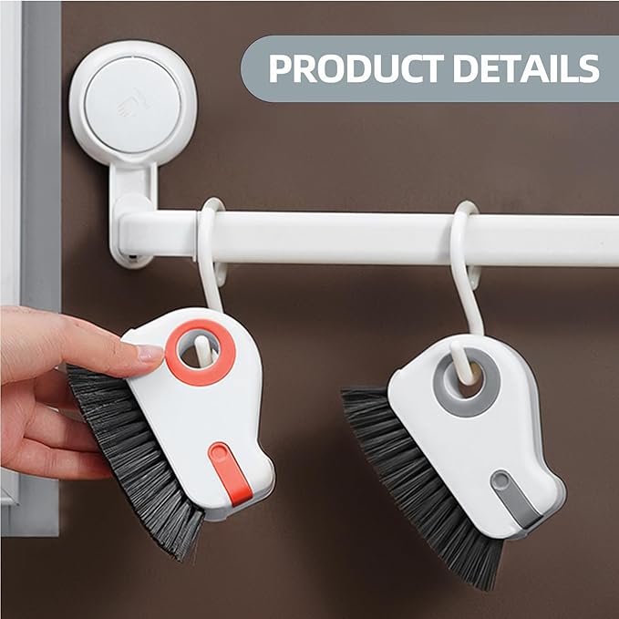 2 PCS 2 in 1 Groove Cleaning Brush (with Hidden Scraper or Mini Dustpan), Multifunction Window Track Cleaner - for Glass Door Tracks, Window Sills, Sliding Doors, Shower Door Tracks (Orange + Grey)