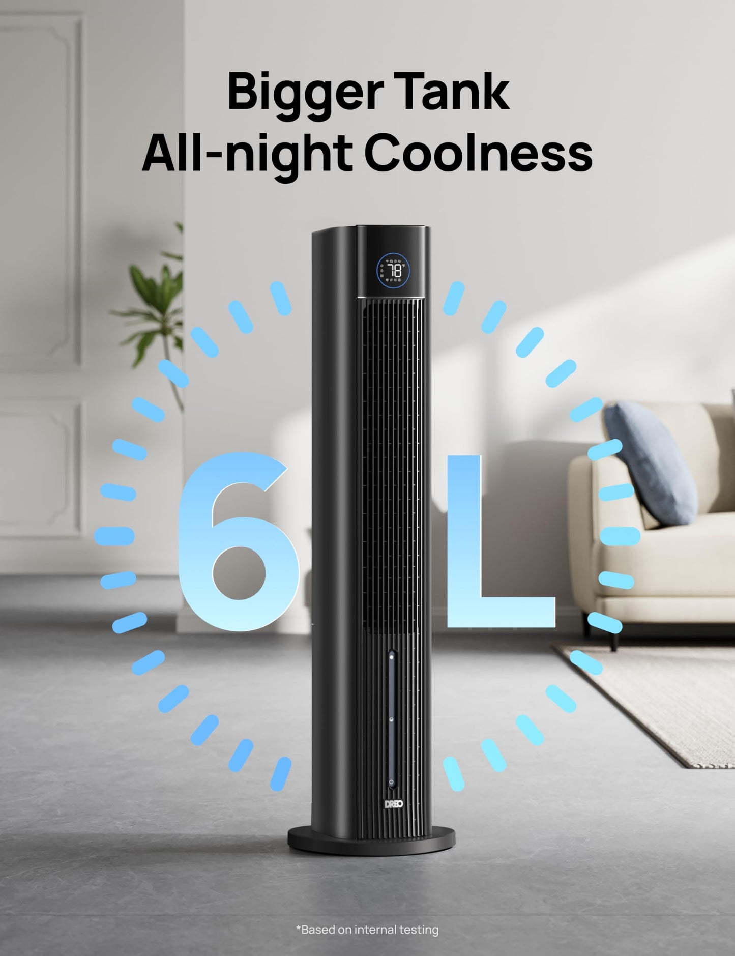 DREO Tower Fan for Bedroom, 43" Cooling Fans That Blow Cold Air 2026 Upgraded, Evaporative Air Cooler, Quiet 80° Oscillating Floor Fan, Easy Cleaning, APP Control, 4 Modes & 4 Speeds, 12H Timer, Black