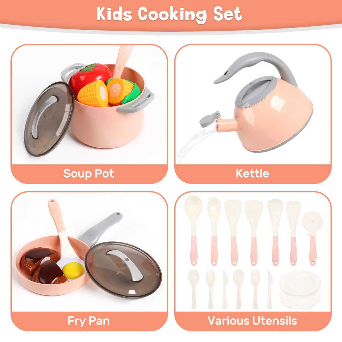 CUTE STONE Toy Kitchen Accessories Set, Play Food Sets for Kids Kitchen, Kids Cooking Sets with Play Pots and Pans, Utensils Cookware Toys, Toddler Kitchen Playset, Play Kitchen Toy for Girls Boys