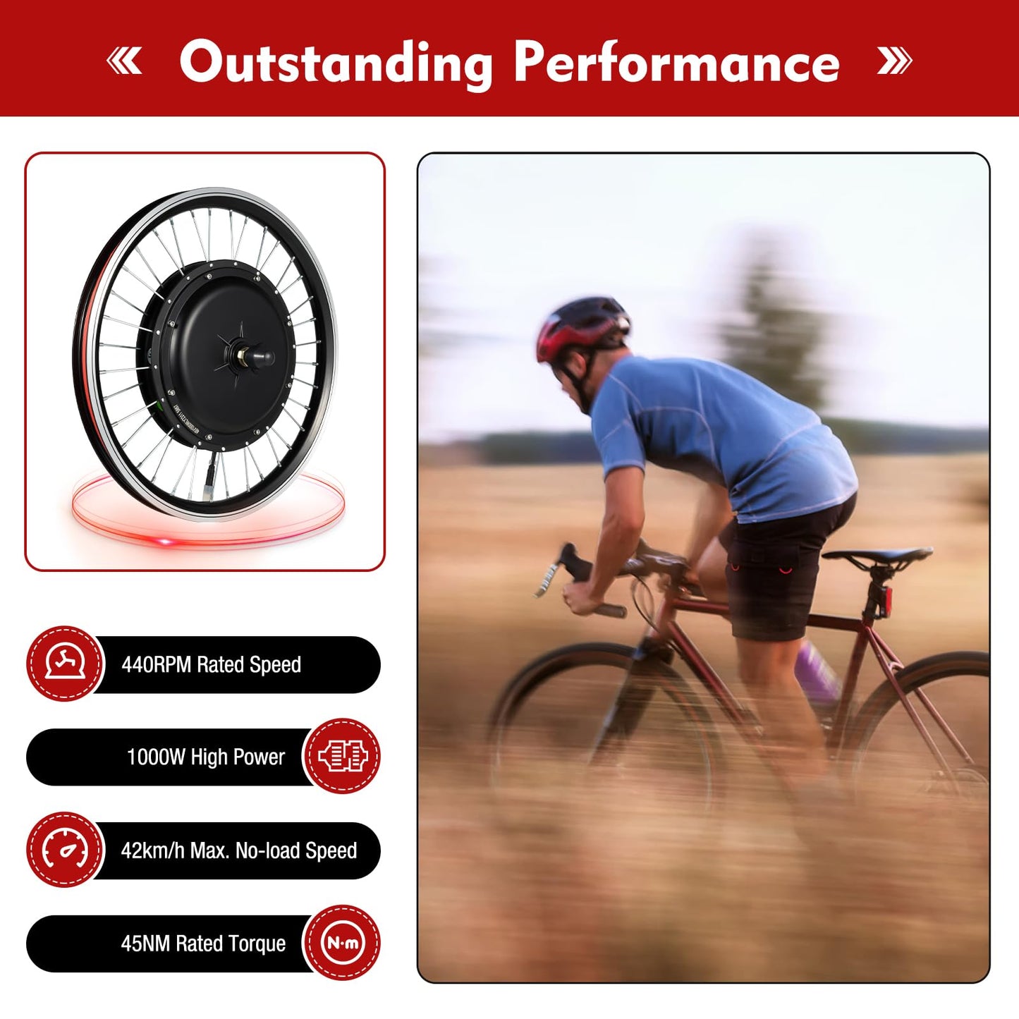 LKSNBDR 48V Electric Bicycle Front Wheel Conversion Kit, 20" Front Wheel Hub Electric Bike Conversion Kit, 1000W E-Bike Wheel Kit Upgrade Controller Brushless Motor Ebike Bicycle Wheel