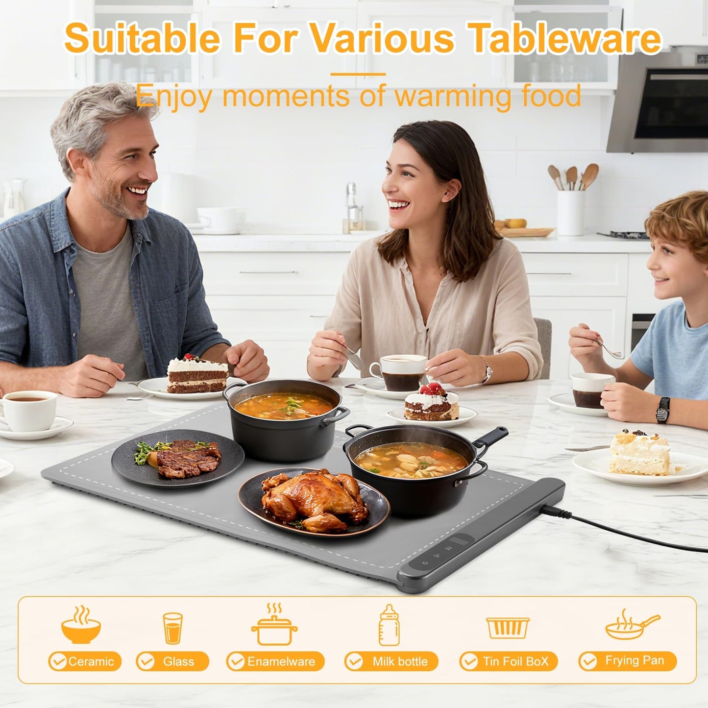 Warming Food Mat, Electric Heating Warming Mat for food with 6 Level Temperature & 6 Hours Timer, Flexible Silicone Food Warmer, Portable Warming Trays for Party Home Kitchen (Gray, 23.6"x15")