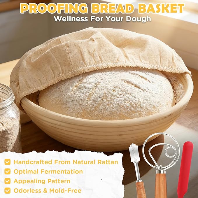 Enameled Cast Iron Dutch Oven Pot with Lid, Incl. Sourdough Bread Baking Supplies Like Banneton Bread Proofing Basket, Starter Jar, Bread Lame, 5QT Dutch Oven for Bread Baking, Oven Safe up to 500°F