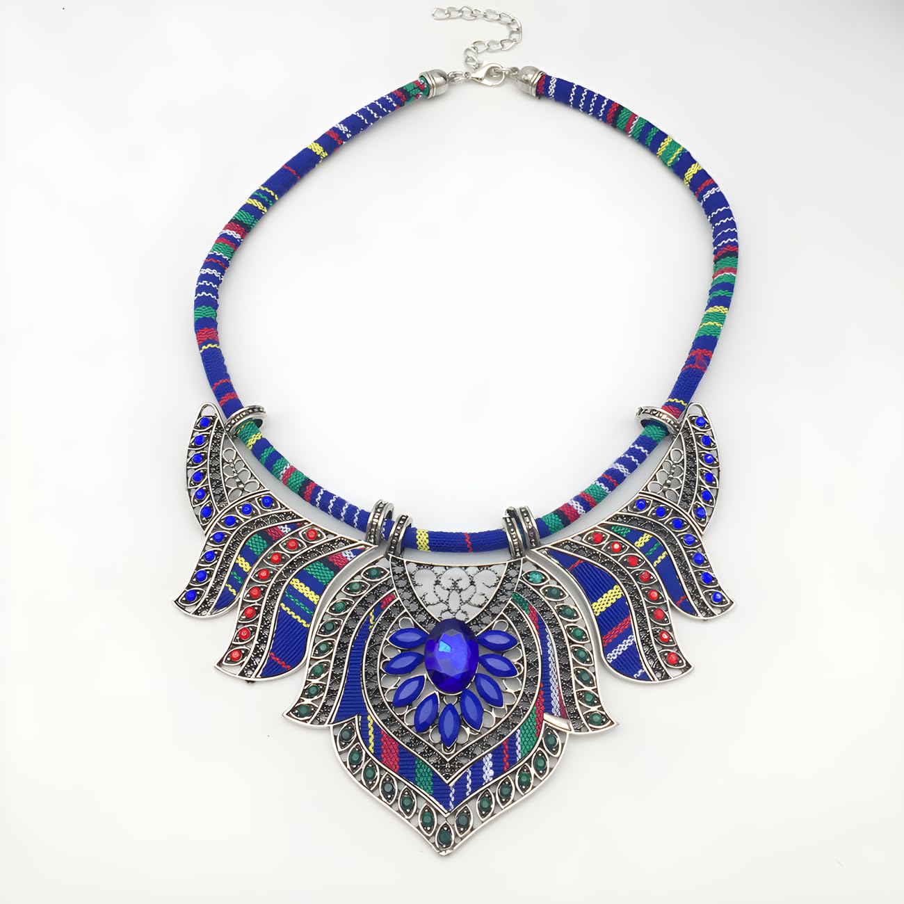 Ethnic Style Chunky Colorful Collar Festival Tribal Beaded Boho Choker Costume Necklace for Women Gift (blue 2#)