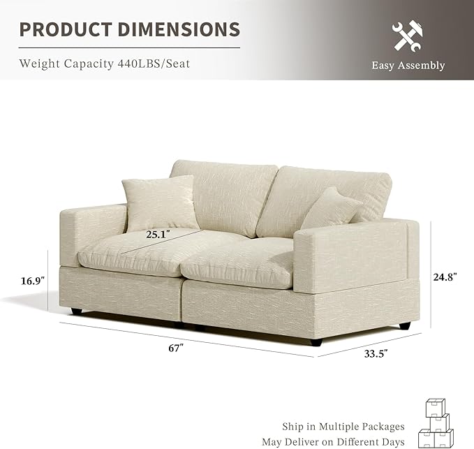 Modular Sectional Sofa Couch for Living Room, Convertible Upholstered Comfy Couches Deep Seat Sofa | Removable & Washable Cushion Covers, Filled with Down Cotton | Free Combination Sleeper Sofa Bed