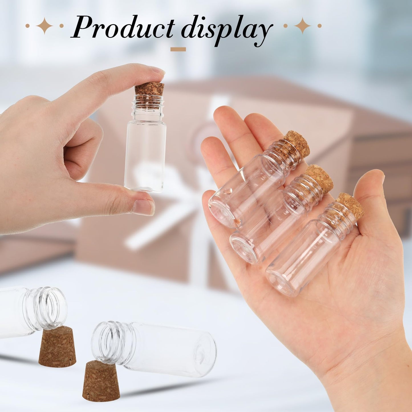 Bokon 25 Packs Mini Plastic Bottles with Corks Stoppers Eye Screws Funnels Small Potion Bottles Tiny Clear Sand Art Jar Wishing Vial for Birthday Party DIY Crafts Gift (1 x 2.28 Inch)