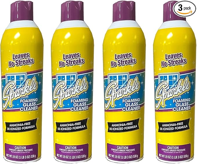 Sparkle Glass Cleaner Aerosol Spray Bottle, Ammonia-Free De-Ionized Formula, Leaves No Streaks, 20-Ounce Bottle (Pack of 4)