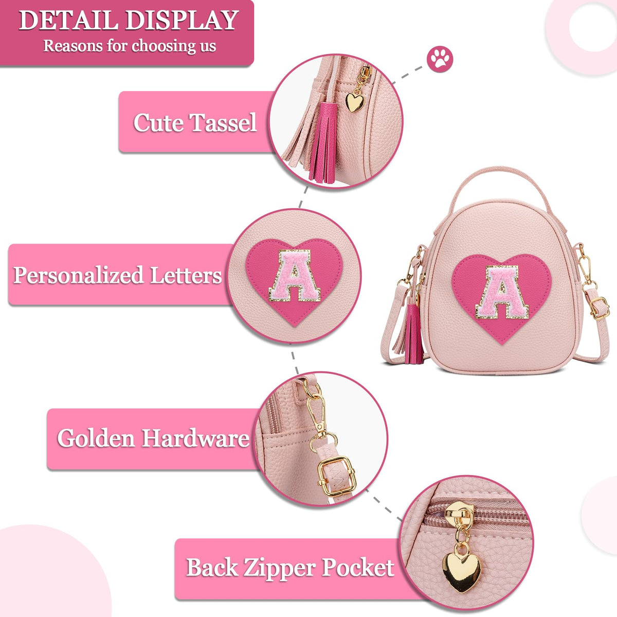 KKXIU Purse Gifts for Girls Cute Little Girl Crossbody Bag Heart Kids Small Backpack with Tassel (A)