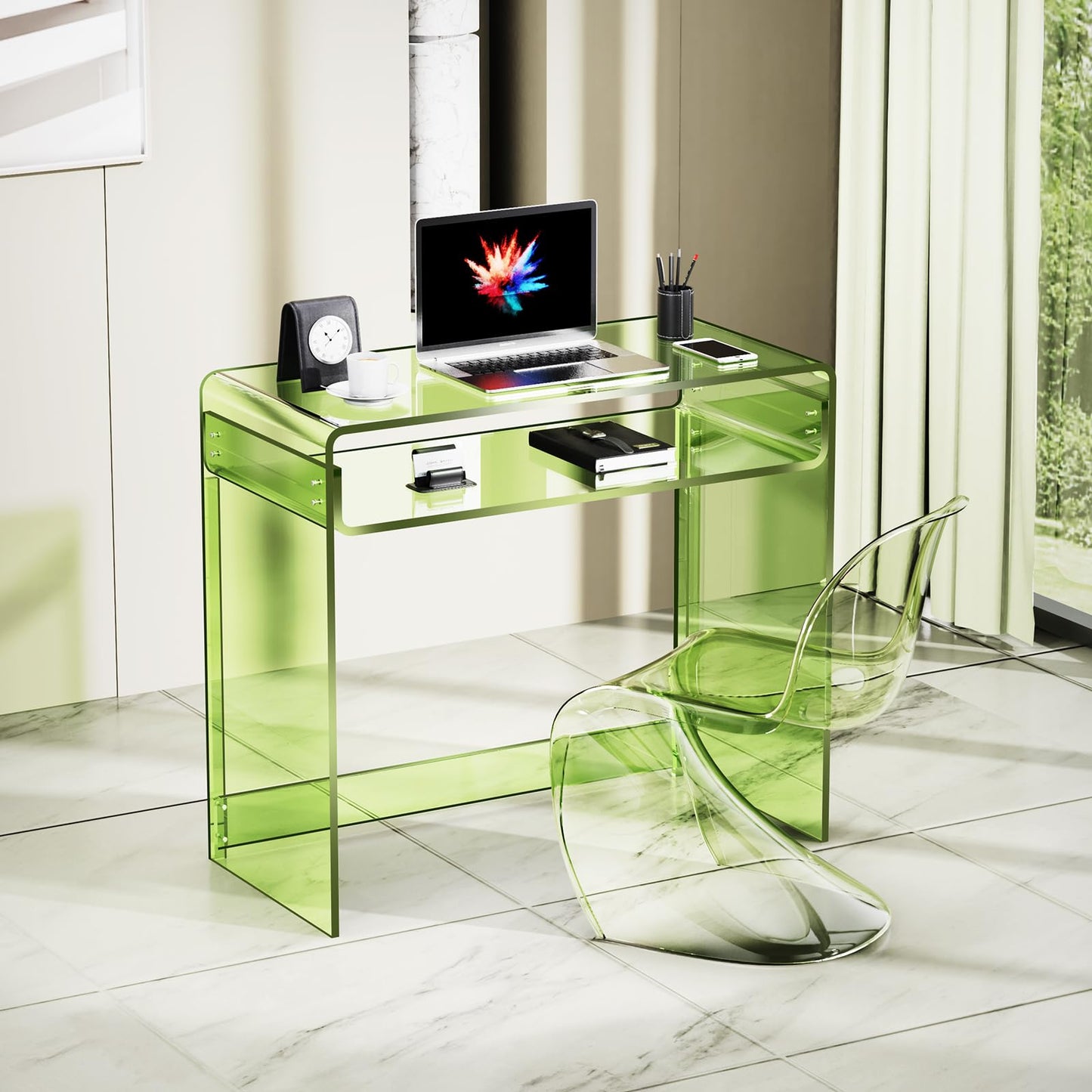 solaround Acrylic Desk Laptop Workstation Study Table Home Office Console Table Entrance Tables Decor (Green)