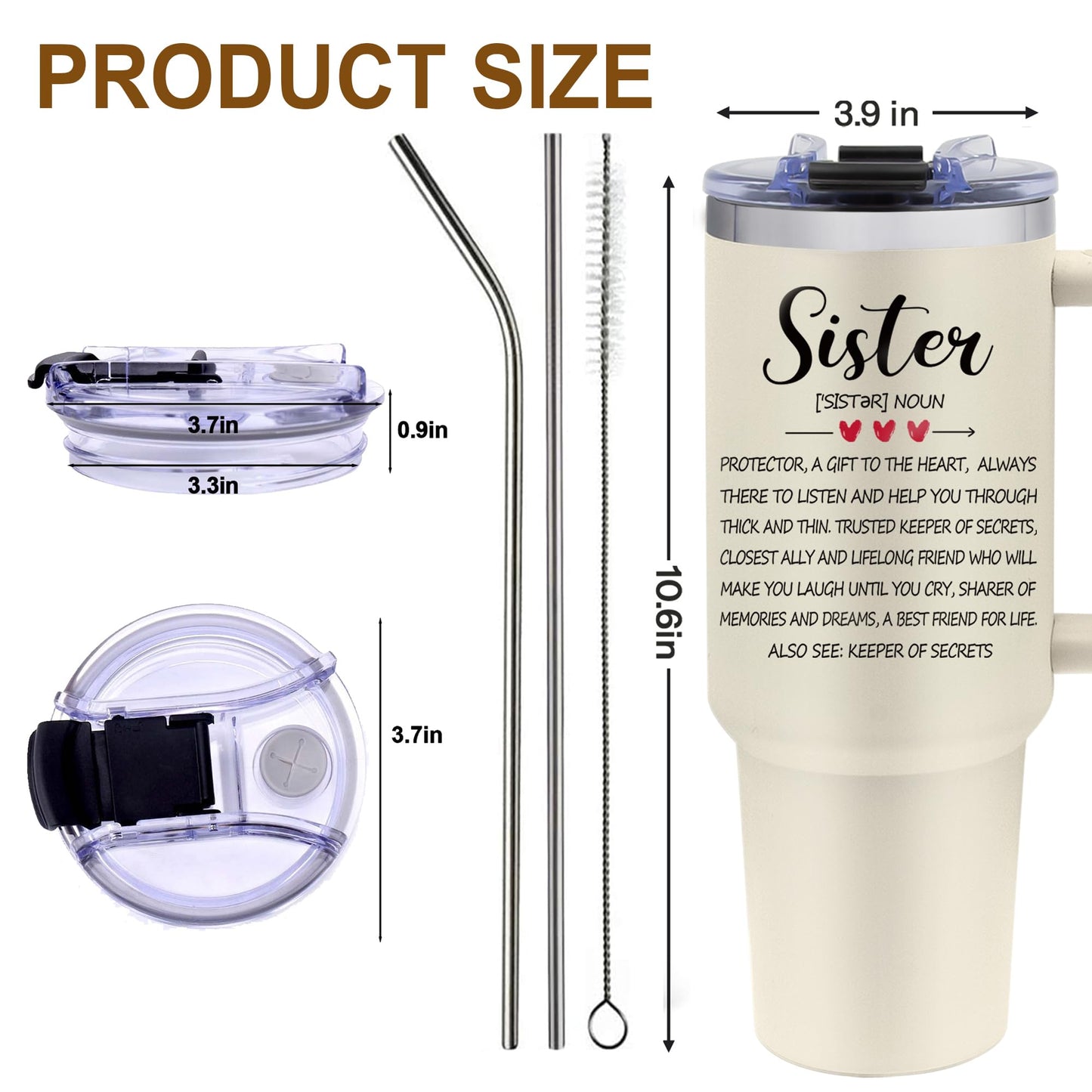 Vprontse Sister Birthday Gifts - Sister Tumbler with Handle - 40oz Stainless Steel Travel Mug Insulated Coffee Cup, Birthday Gifts for Sisters Adult, Sisters Gifts for Women, Christmas