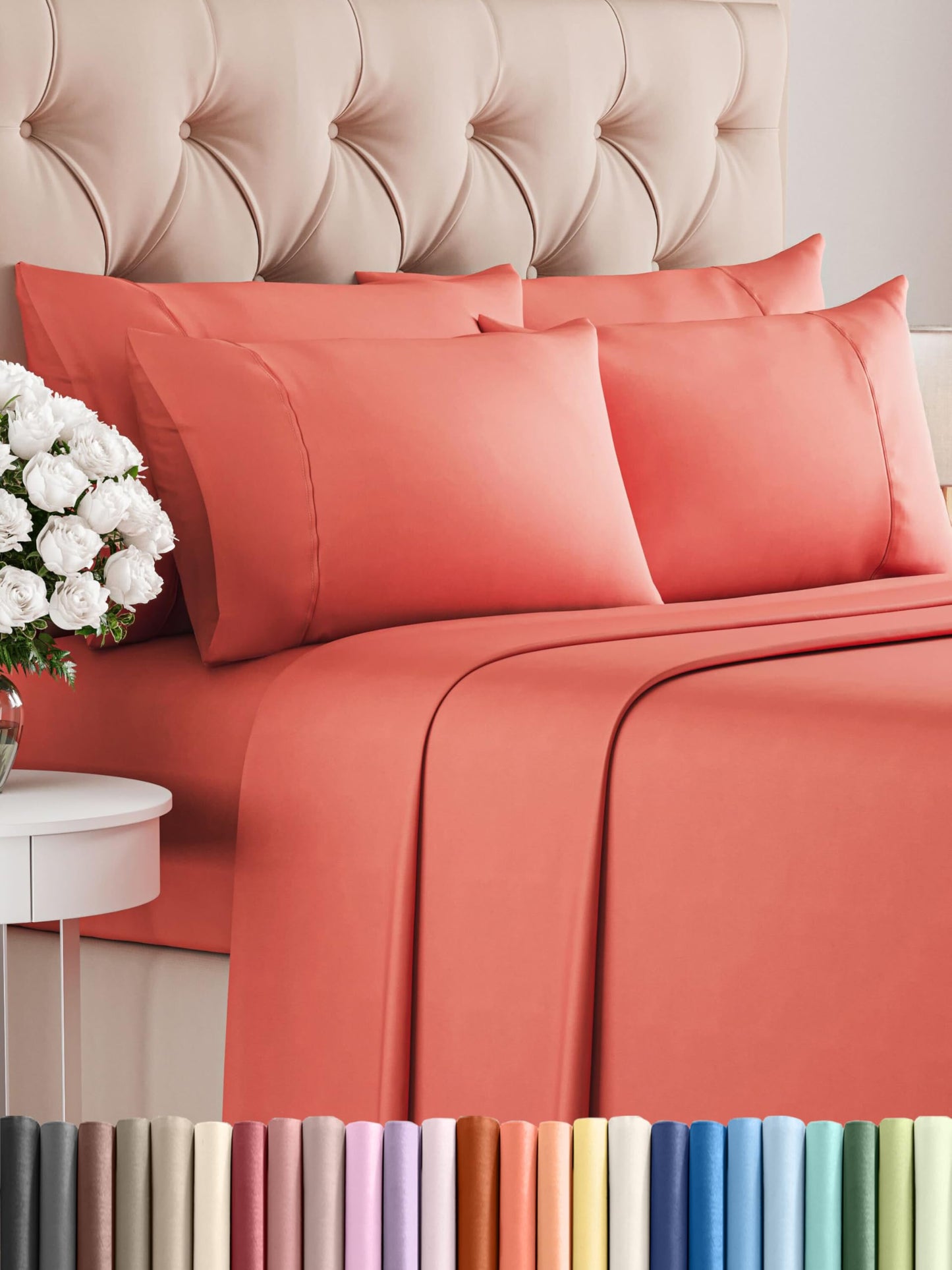 King 6 Piece Sheet Set - Comfy Breathable & Cooling - Ultra Soft Hotel Luxury Bedding Set with 8-16 Inch Deep Pockets - 1 Flat & 1 Fitted Sheet & 4 Pillowcases - Cozy, Wrinkle Free & Easy Care - Coral