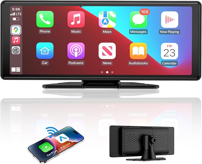 Wireless Apple Carplay Screen for Car, 10.26" HD Touchscreen Portable Android Auto Car Stereo with Bluetooth Car Radio Rec...