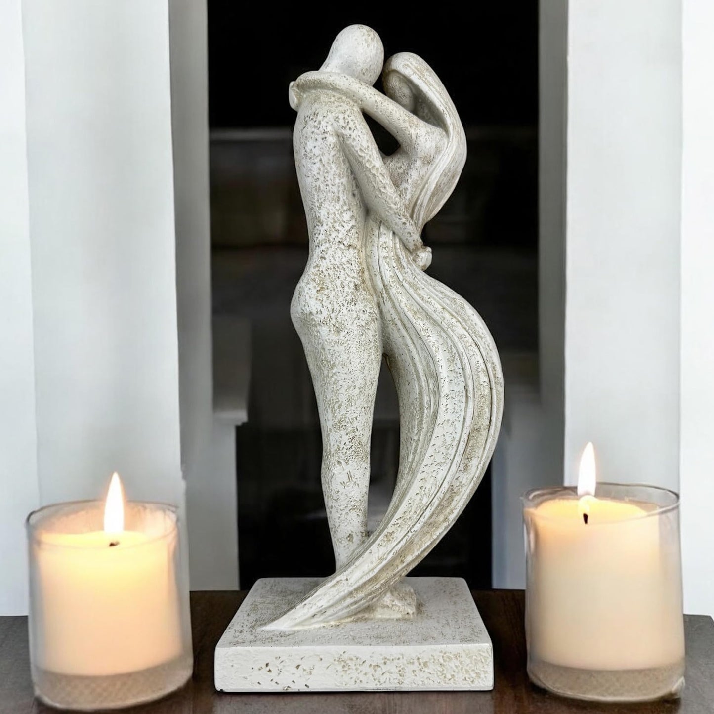 Top Brass Eternal Embrace Romantic Couple Sculpture – 12 1/2” Resin Lovers Statue (Graphite Kiss & Moon-wash Limestone) – Modern Home Décor Wedding Anniversary Love Art (Moon-wash Limestone)