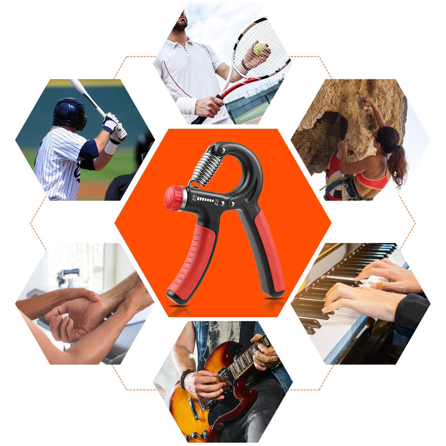 NIYIKOW Grip Strength Trainer, Hand Grip Strengthener, Grip Strengthener, Adjustable Resistance, Forearm Strengthener, Perfect for Musicians Athletes (Orange, 1 Pack)