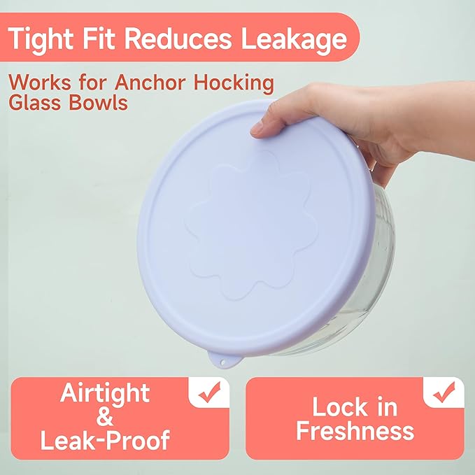7 Cup Silicone Replacement Lids Storage Cover for Anchor Hocking Glass Bowls (Container not Included) 2 Pack Microwave, Dishwasher and Freezer Safe
