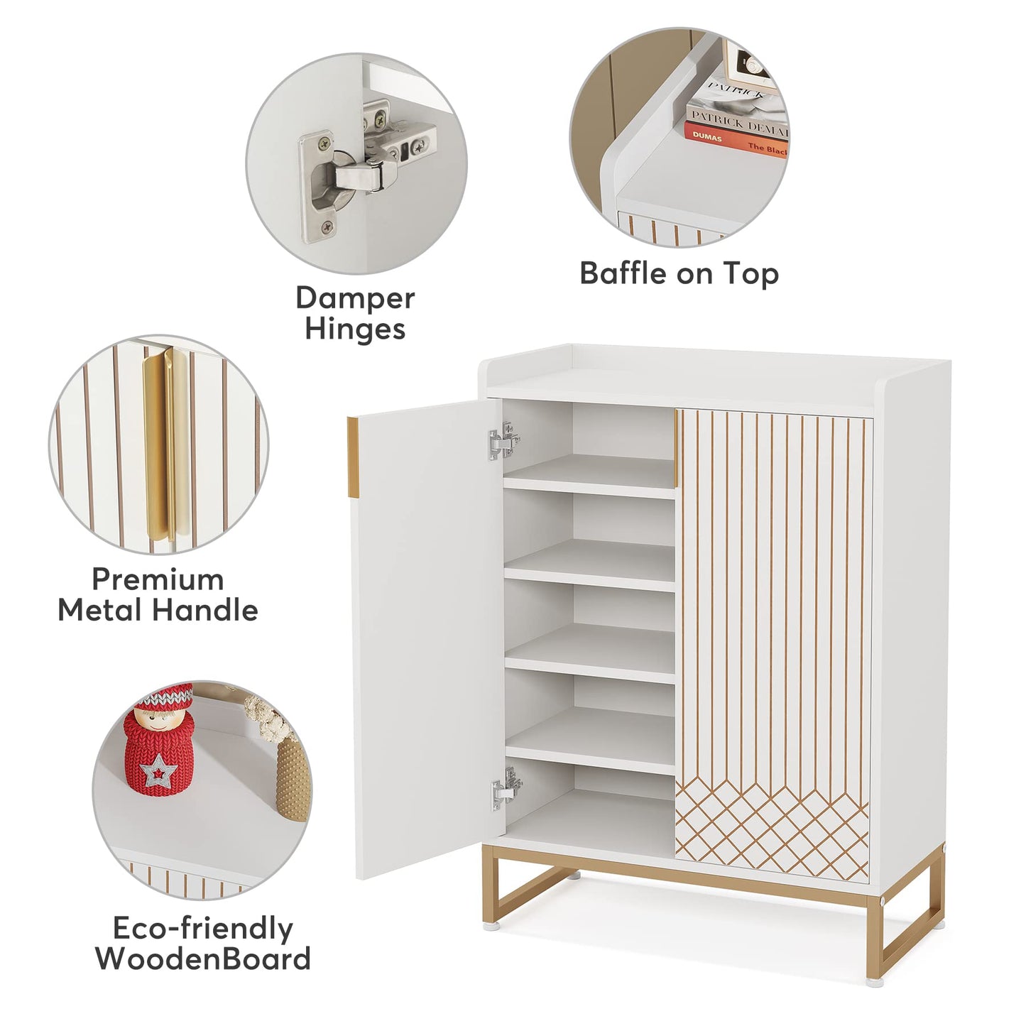 Tribesigns Shoe Cabinet with Doors, 5 Tiers Shoe Storage Cabinet for Entryway, 25 Pairs Wooden Shoe Cabinets, Modern Shoe Organizer Storage for Living Room, Bedroom, Hallway, Closet, White