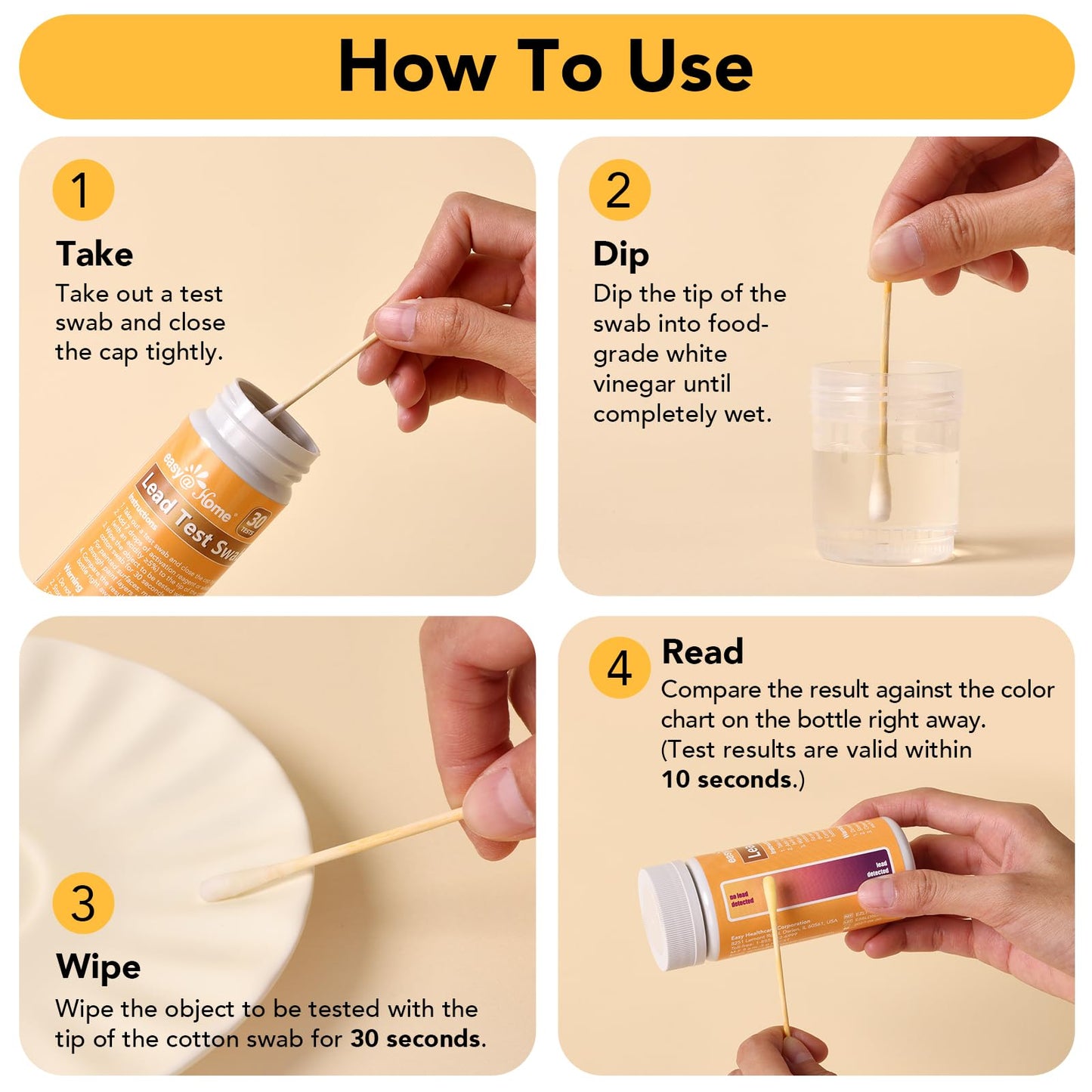 Easy@Home Lead Test Kit – 30 Rapid Testing Swabs with 30‑Second Colour‑Change Results. at Home Lead Test Kits Use for Paint, Toys, Dishes, Metals, Ceramic, Wood #EZLT-S:30