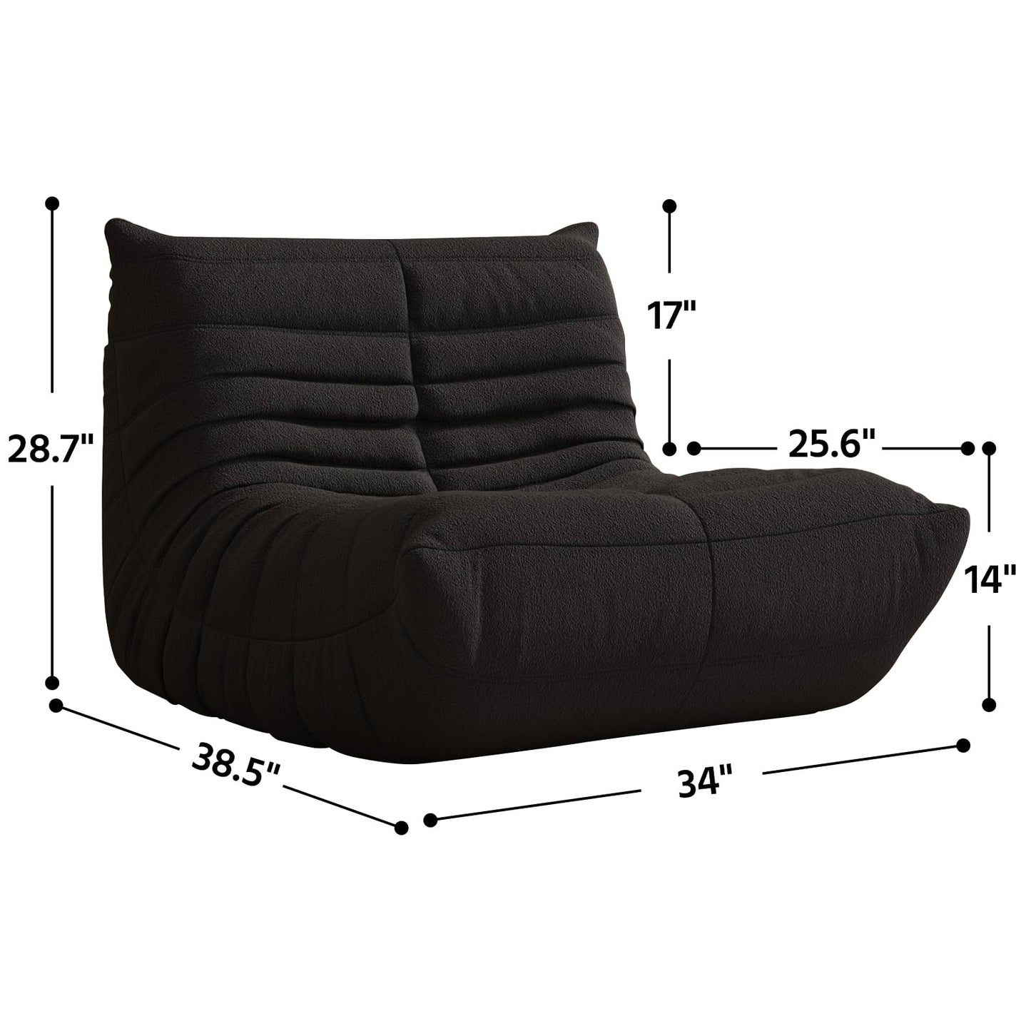 Bean Bag Chair, Fireside Chair, Large Bean Bag Chair for Adults, Bean Bag Chairs for Teens with High-Resilience Foam, Non-Slip Base Floor Lounge Sofa,Living Room (Black, Single)