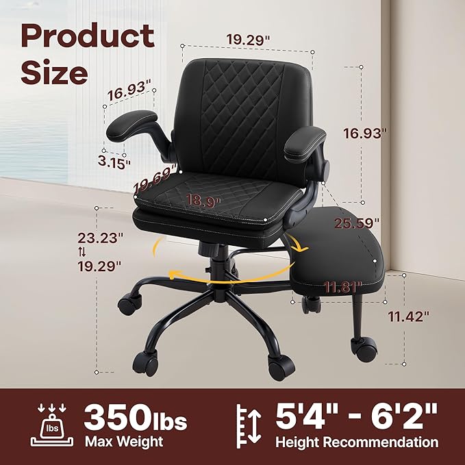 AreShark Cross Legged Office Chair: ADHD Criss Cross Desk Chair with Wheels & Stretchable Rotating Footrest - Height Adjustable Wide Yoga Kneeling Meditation Chair with Flip-up Armrests Back Support
