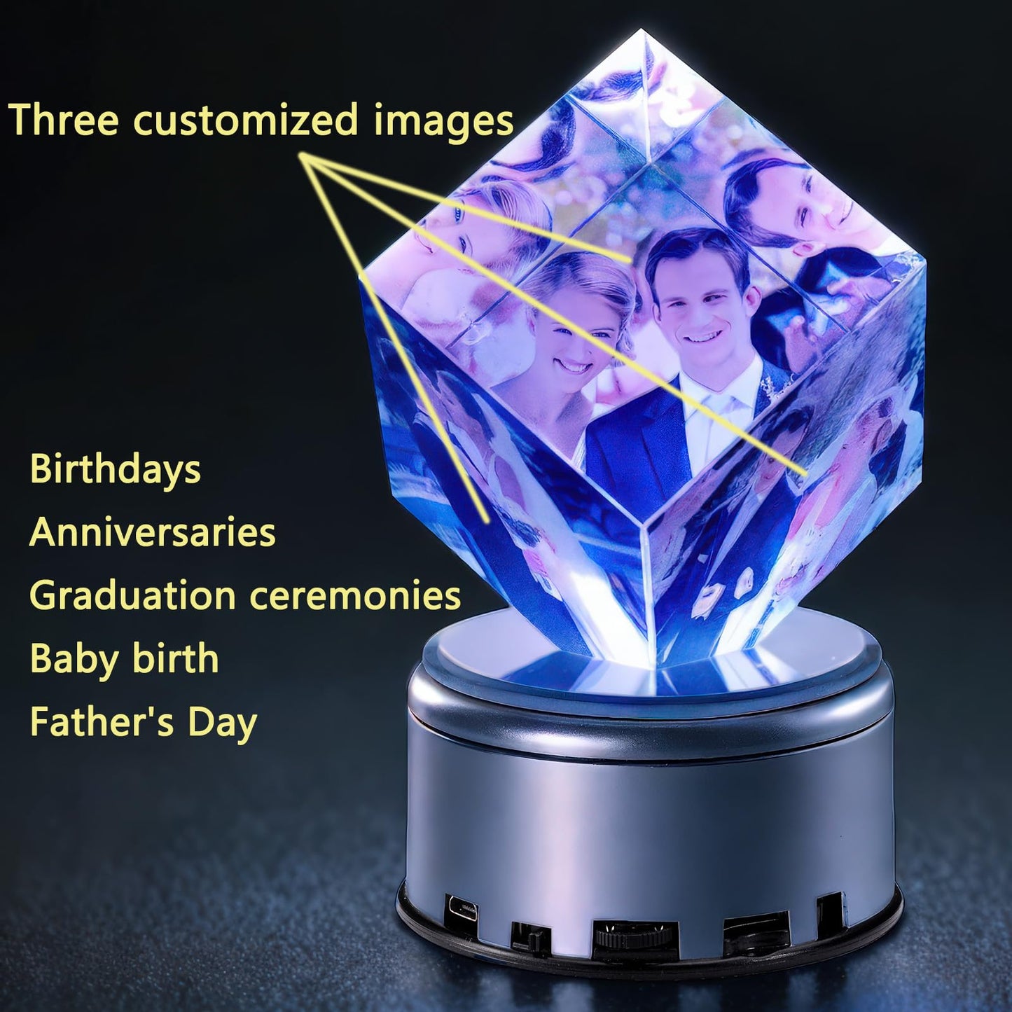 TailorGift Custom 3D Crystal Photo Frame Gift,Customized Picture Frames with Color Photos, Personalized Anniversary Birthday Gifts for Women Men Her Him.Personalized Picture in Crystal for Couples
