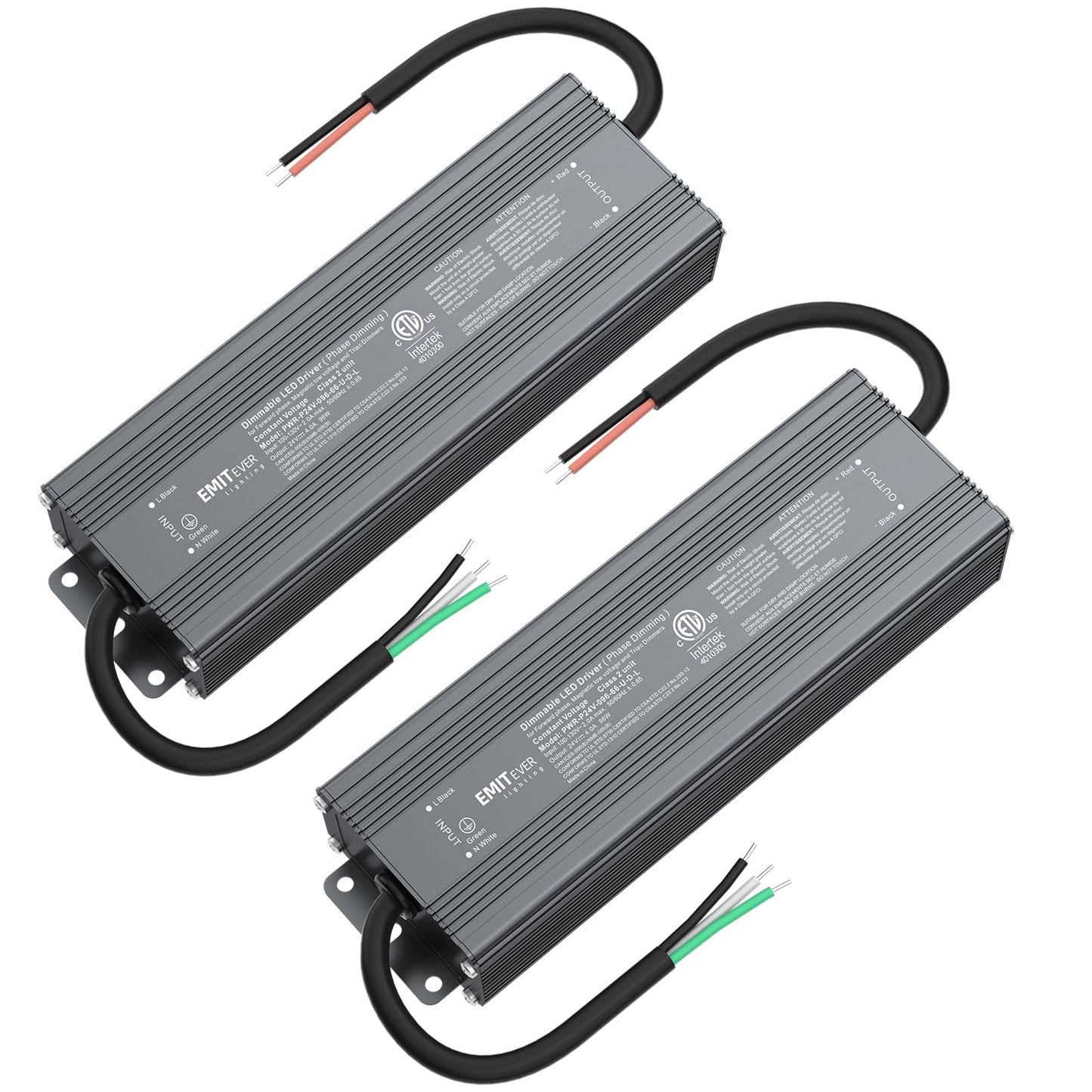EMITEVER Triac Dimmable LED Driver,2 Packs 96W Power Supply,AC 120V to DC 24V Transformer,Compatible with Lutron and Leviton Dimmers,for LED Lighting,Class 2,ETL Certified,Waterproof IP66
