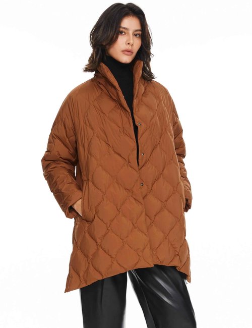 Orolay Women's Oversized Quilted Down Jacket Lightweight Puffer Casual Coat Long-Sleeve Padded Insulated with Pockets Coffee Medium