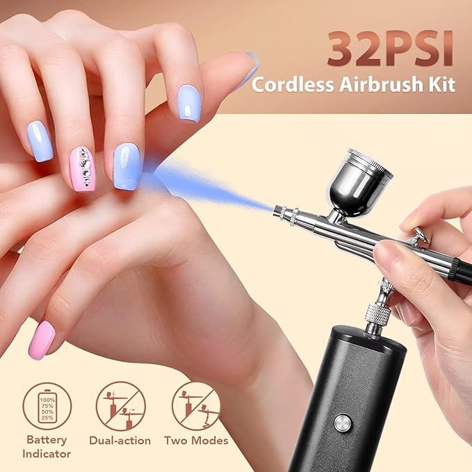 Airbrush Kit with Compressor, 32PSI Handheld Mini Air Brush Gun Set, Portable High Pressure Air Brushes for Painting, Tattoo, Nail Art, Mode, Makeup, Cake, Barber