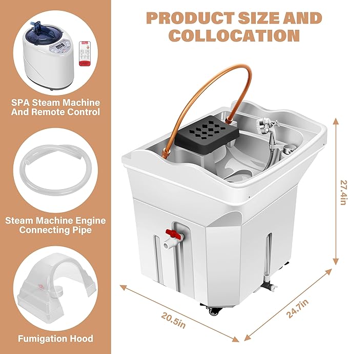 Head Spa Equipment with 60L Water Storage Tank, All-in-One 3-Mode Waterfall & Warm Steam Hair Wash Sink for Scalp Care & Relaxation