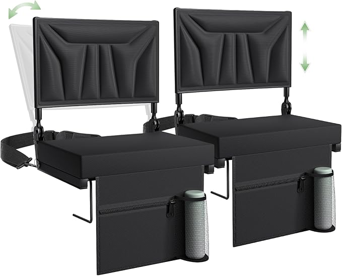 Jocoevol Stadium Seats with Back Support and Cushion, Portable Folding Comfort Bleacher Seats w/Shoulder Strap & Carry Handle for Sports Events Concerts Outdoor