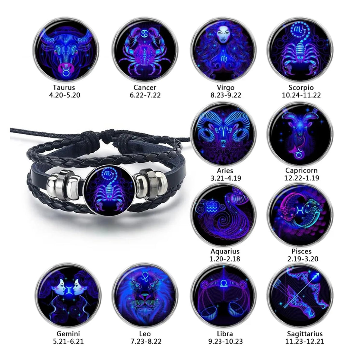 NORLSO Vintage Zodiac Constellation Bracelets Zodiac Guardian Bracelet Black Leather Bracelet Adjustable Handmade Woven Bracelet