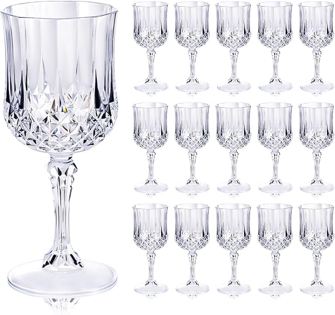 Ciaell 24PCS Plastic Wine Glasses - 7 Oz Plastic Goblets for Party - Clear Vintage Drinking Glasses - Disposable Water Gob...