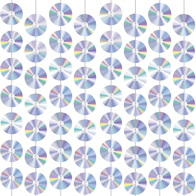 CD Disco Banners Retro 90s Theme CDs Paper Cutouts Hanging Swirl Ceiling Y2K Early 2000s Party Decorations 50s 70s 80s Mus...