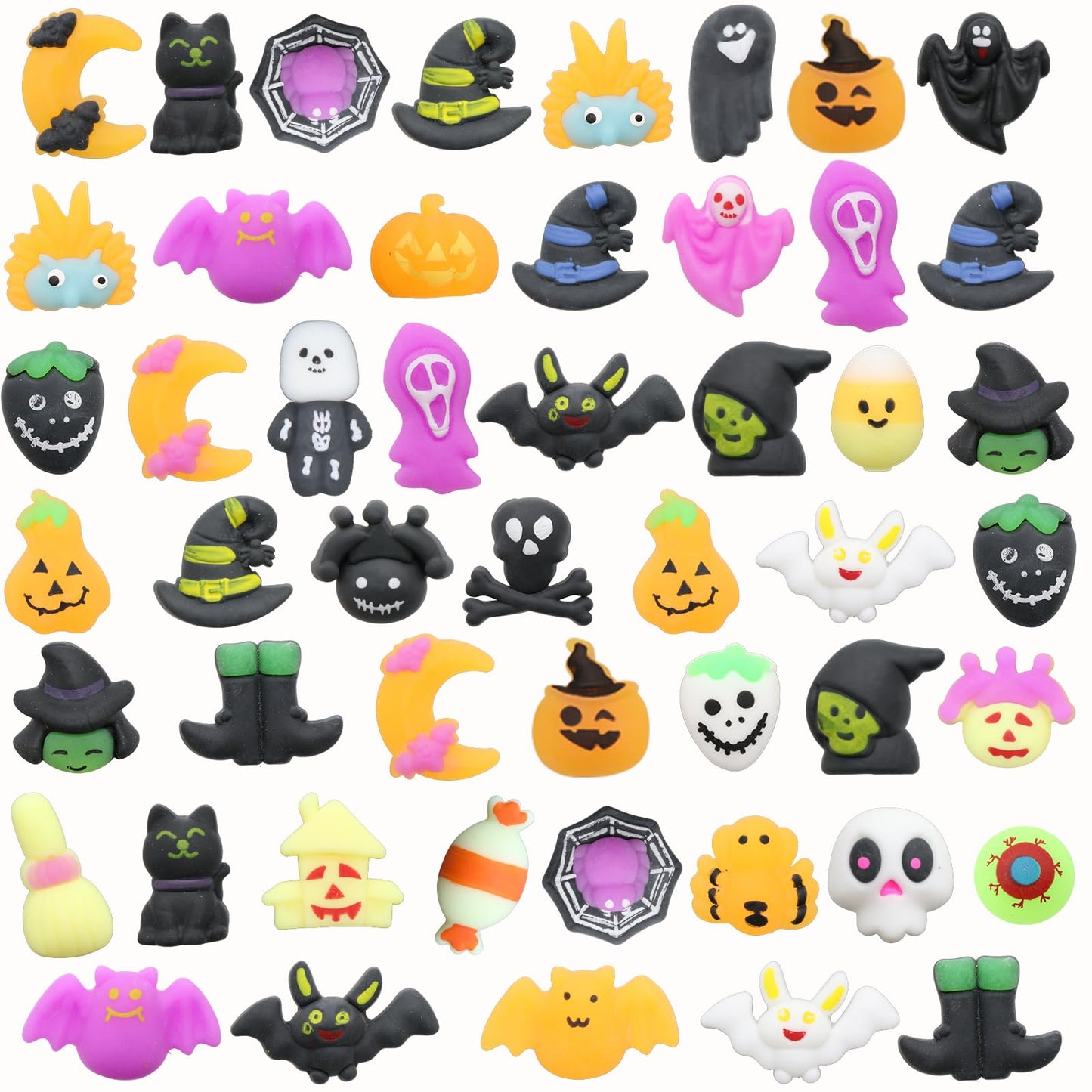 50 Pcs Halloween Mochi Squishy Toy Party Favors ,Mini Squishies Cute Squeeze Toy Stress Reliever Anxiety Packs for Boys and Girls