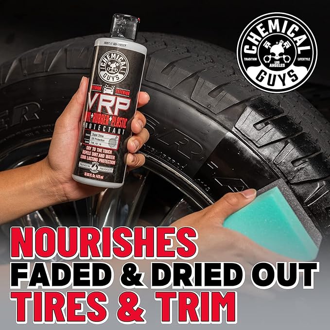 Chemical Guys VRP Protectant & WonderWave Applicator Kit - 16 oz Vinyl, Rubber, and Plastic Dressing with 2 Foam Applicators - Restores Your Car's Interior & Exterior Surfaces