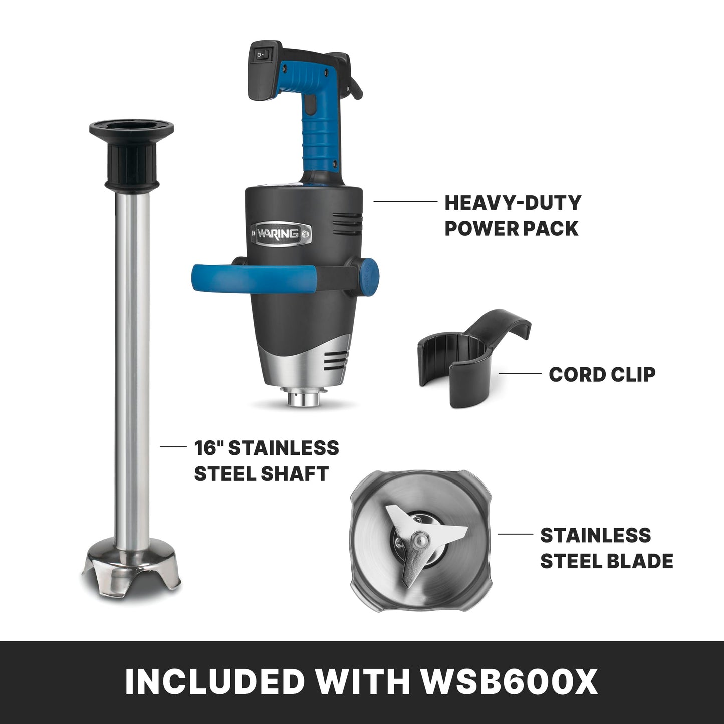 Waring EVOX 16" Big Stik Immersion Blender, 1.5 HP Variable Speed, 25-Gallon Capacity, for Sauces, Dressings, Marinades & Soups, WSB600X