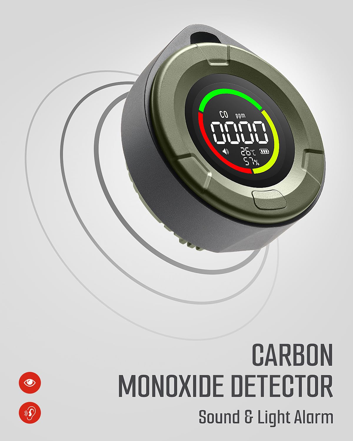 DS-100 Portable Carbon Monoxide Detector for Travel, 140H Standby, CO Detector with Magnetic Back, 3-in-1 CO Monitor with Audible & Visual Alarm for Camping, Hotel, Car & RV