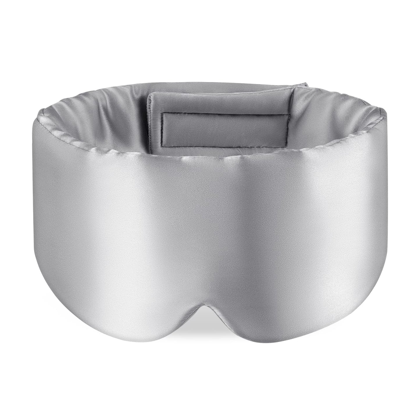 Zenssia 100% Mulberry Silk Sleep Mask Eye Mask for Man and Woman with Adjustable Headband, Full Size Large Sleep Mask & Blindfold for Total Blackout for All Night Sleep, Travel & Nap-Silvergrey