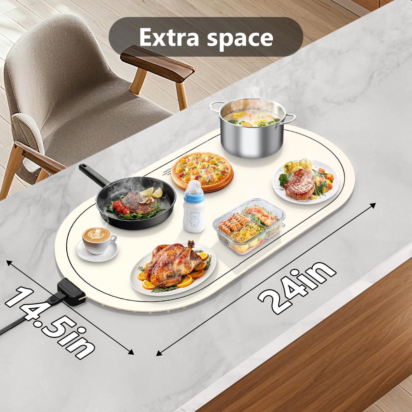 seenlast Warming Mat for Food with Adjustable Temperature Timer,10S Fast Heating Silicone Food Warmers for Parties Buffet and Home Daily,Food Warming Mat with Insulating Pad Raised Feet Protects Table