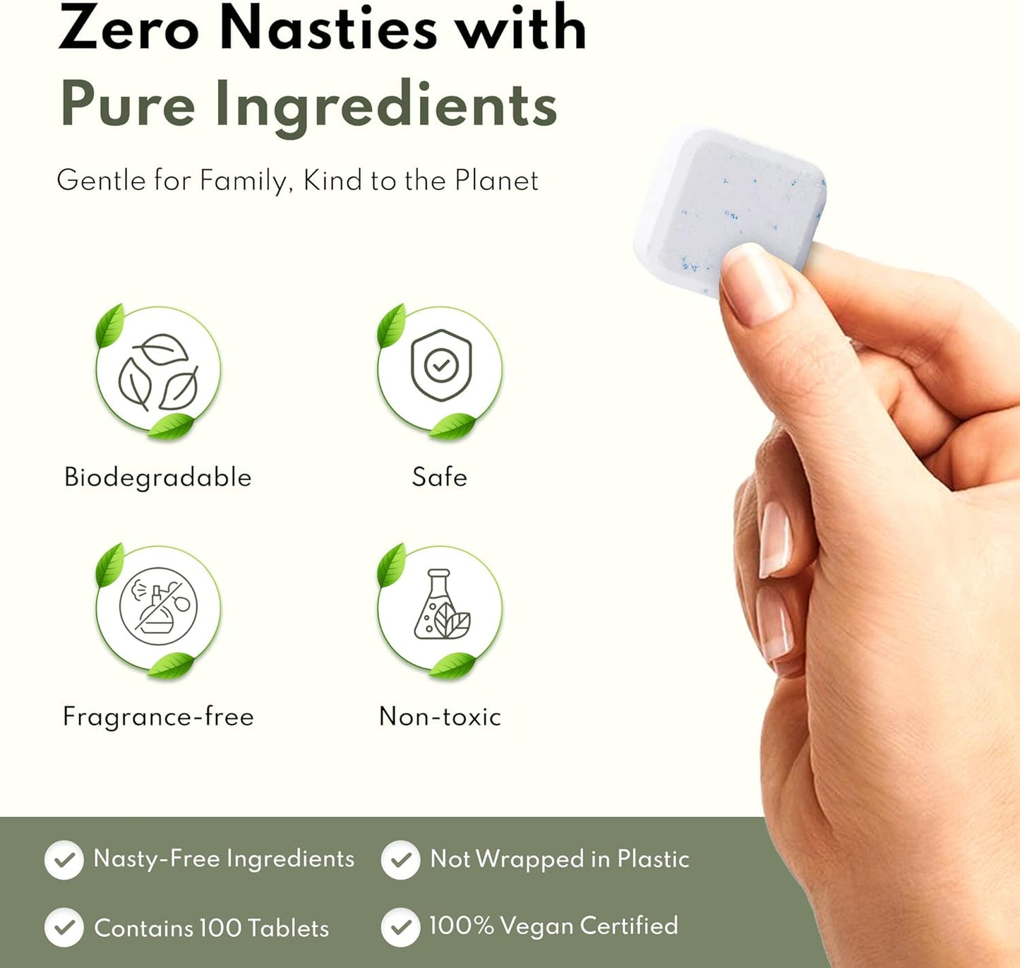 Dishwashing Detergent Tablets | All-in-one Formula Plastic Free Dishwasher Detergent pods | 100 Tabs (4 Month Supply) | Non plastic - Non wrapped - Eco Friendly Tablets