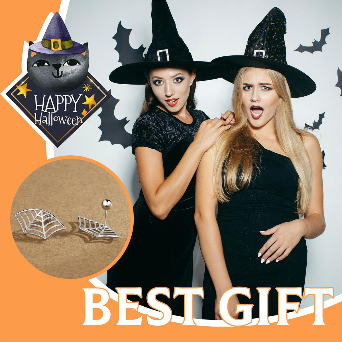 Halloween Earrings for Women Silver Spider Earrings Spider Helix Piercing Jewelry Halloween Costume Outfit Jewelry