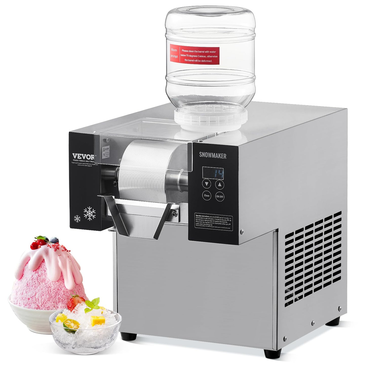 VEVOR Commercial Snowflake Ice Machine, 176.4LBS/24H Snowflake Ice Maker, Stainless Steel Ice Shaver Machine, Electric Snow Cone Maker, Air Cooling System for Rapid Heat Dissipation, for Bakery, Café